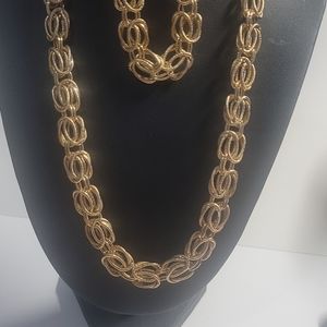 S18  Textured and Polished Multi Oval Link Necklace and Bracelet Set